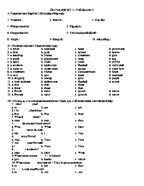 Đề ôn thi học kỳ I môn Tiếng Anh Lớp 3